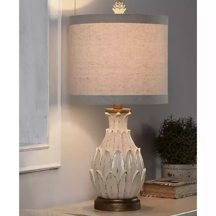 Table Lamps-Kirklands Home Off Beige Distressed Artichoke Table Lamp White