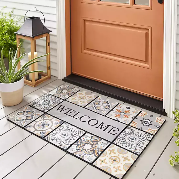 Doormats-Kirklands Home Patina Tiles Welcome Estate Doormat Gray