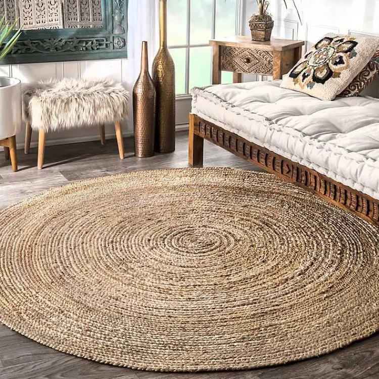 Area Rugs-Kirklands Home Natural Reno Woven Round Area Rug, 4 ft. Tan