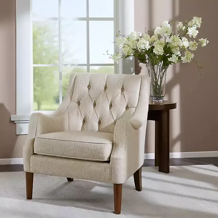 Accent Chairs-Kirklands Home Elle Tufted Beige Accent Chair Tan