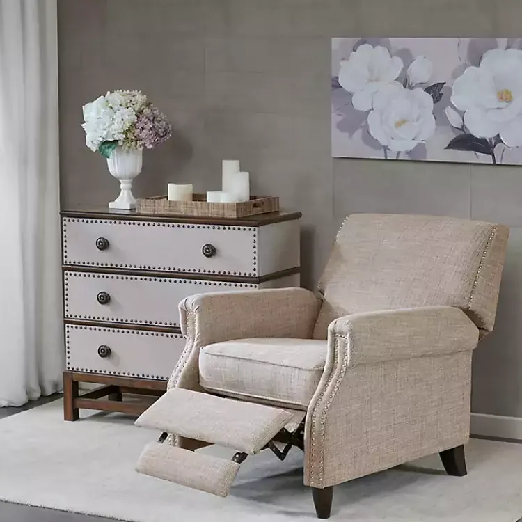 Accent Chairs-Kirklands Home Evanston Push-Back Sand Recliner Gray