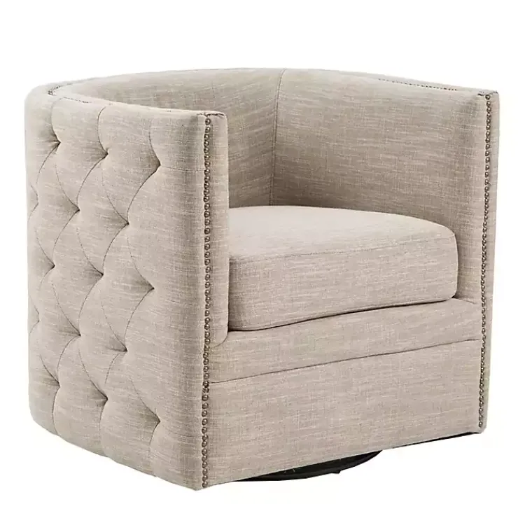 Accent Chairs-Kirklands Home Wilson Tufted Taupe Swivel Accent Chair Tan