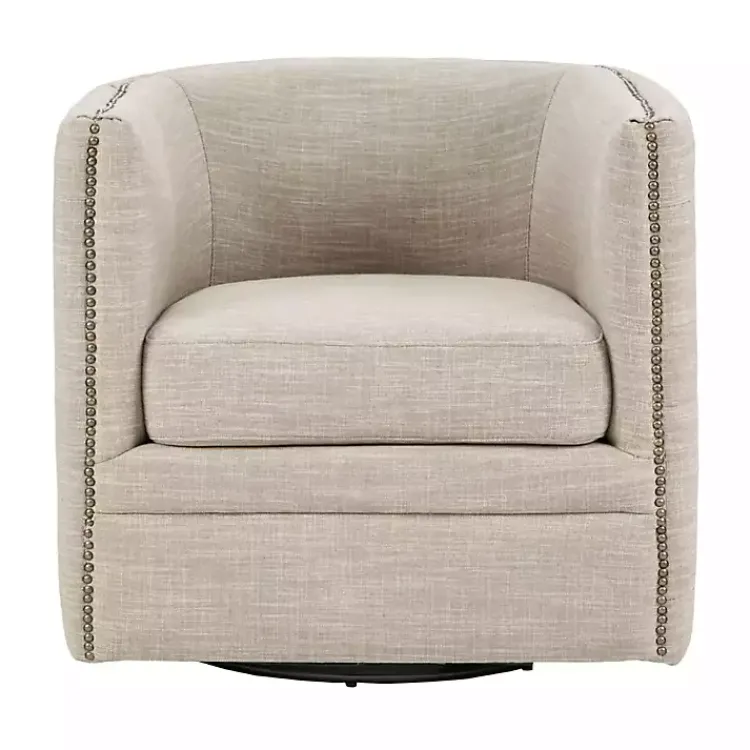 Accent Chairs-Kirklands Home Wilson Tufted Taupe Swivel Accent Chair Tan