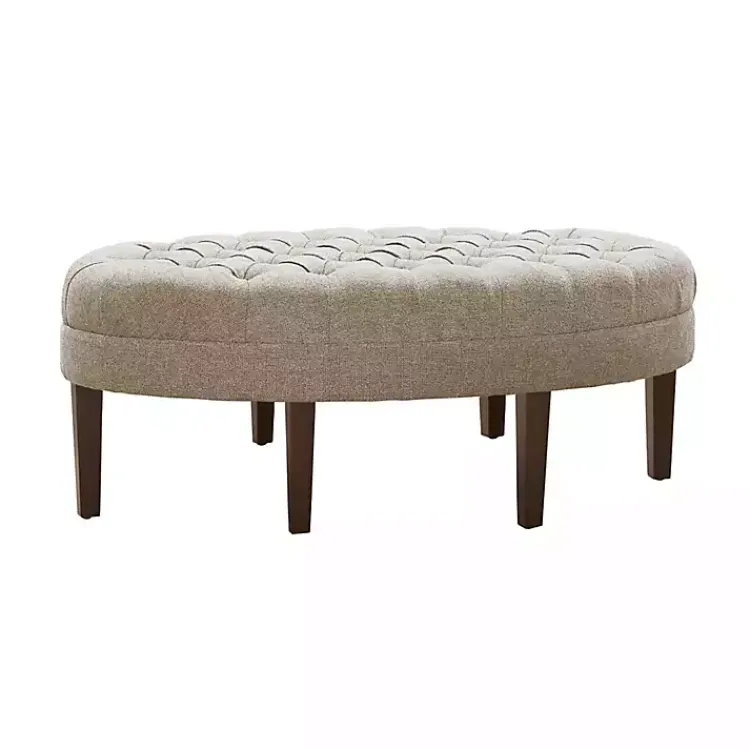 Benches & Ottomans-Kirklands Home Cory Tufted Natural Linen Ottoman Tan