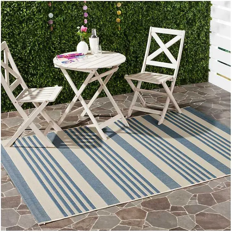 Outdoor Rugs-Kirklands Home Courcy Transitional Outdoor Accent Rug Blue