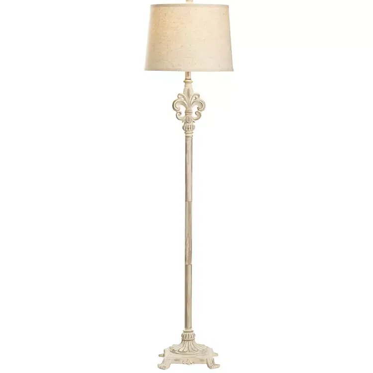 Floor Lamps-Kirklands Home Distressed Fleur-de-lis Floor Lamp Tan