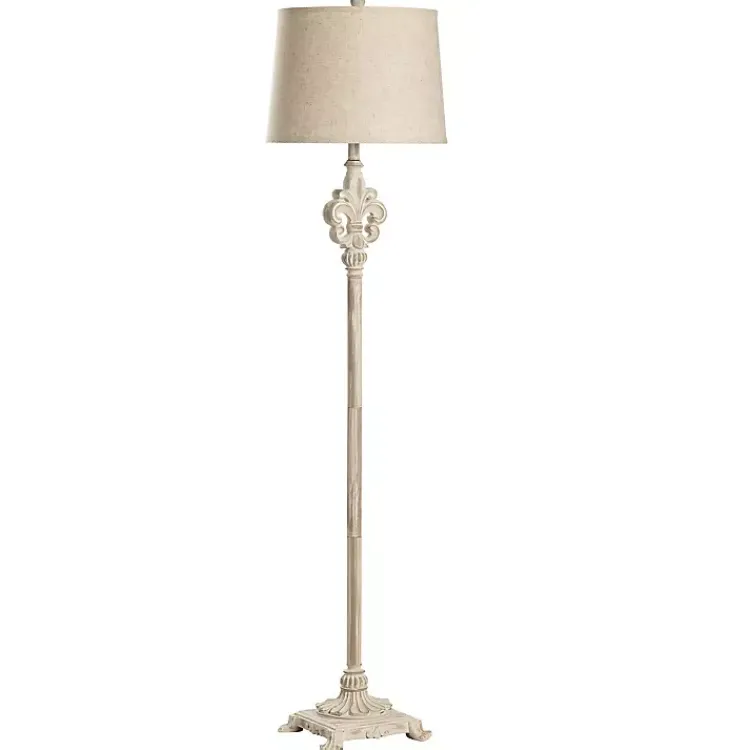 Floor Lamps-Kirklands Home Distressed Fleur-de-lis Floor Lamp Tan