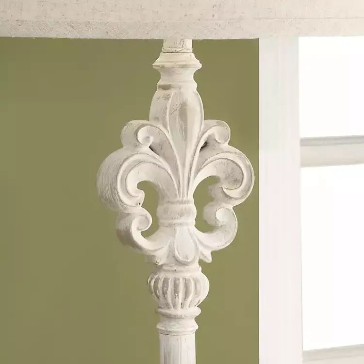 Floor Lamps-Kirklands Home Distressed Fleur-de-lis Floor Lamp Tan