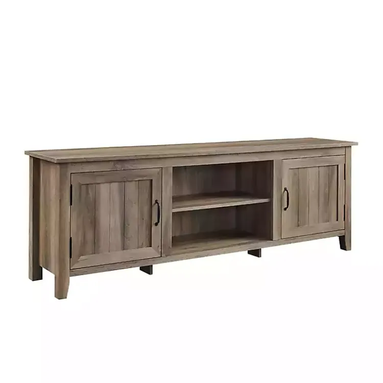 Tv Stands & Media Consoles-Kirklands Home Gray Wash Wood Grooved Door TV Stand Brown