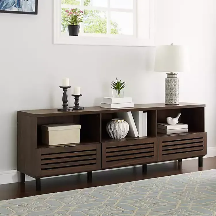Tv Stands & Media Consoles-Kirklands Home Dark Walnut Rustic Slat Door TV Stand, 70 in. Brown
