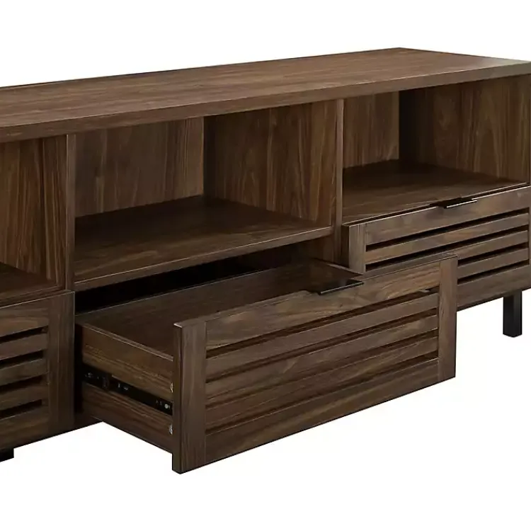 Tv Stands & Media Consoles-Kirklands Home Dark Walnut Rustic Slat Door TV Stand, 70 in. Brown