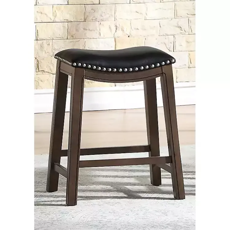 Bar Stools & Counter Height Stools-Kirklands Home Ella Saddle Counter Stool with Nailhead Trim Black