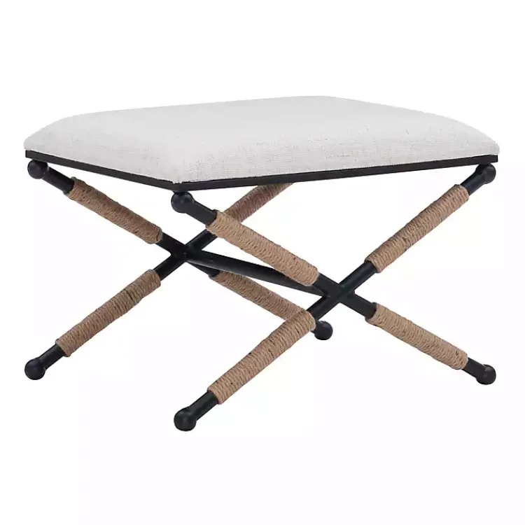Benches & Ottomans-Kirklands Home Black Metal Legs Bench with Rope Detail White