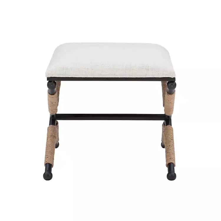 Benches & Ottomans-Kirklands Home Black Metal Legs Bench with Rope Detail White