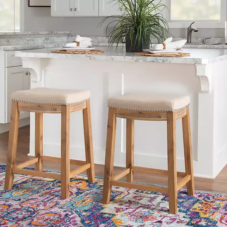 Bar Stools & Counter Height Stools-Kirklands Home Riverdale Acacia Wood Counter Stool White