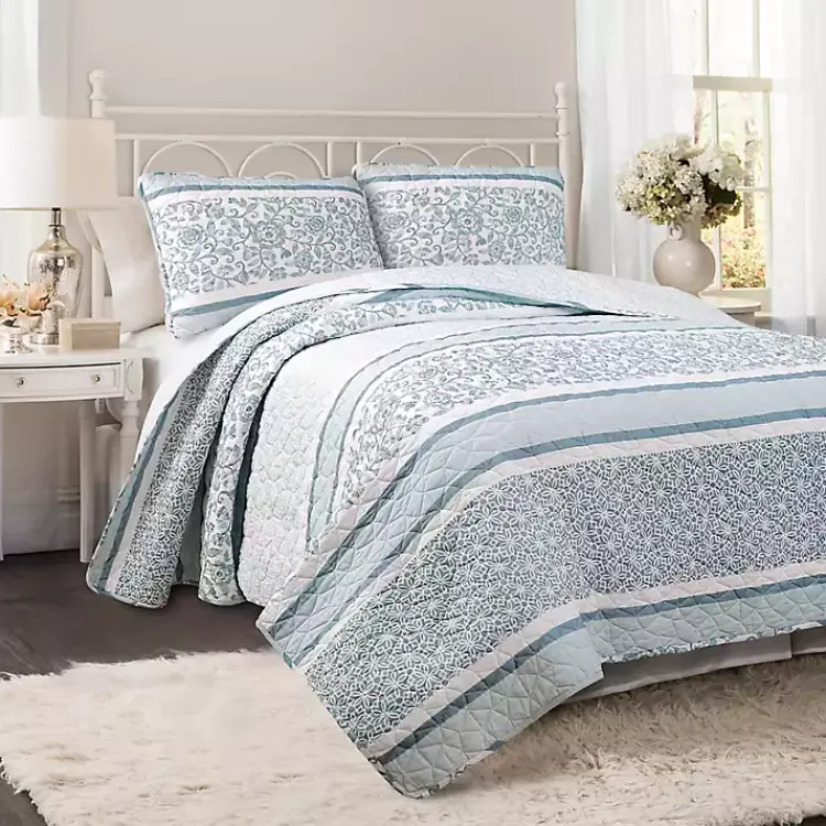 Quilts-Kirklands Home Blue Nisha Floral Full/Queen 3-pc. Quilt Set