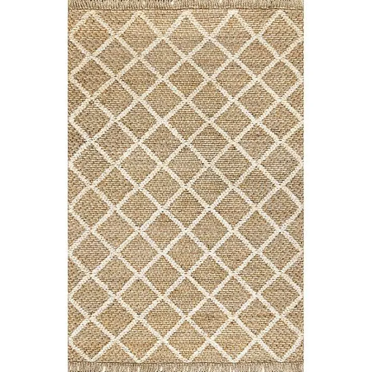 Area Rugs-Kirklands Home Diamond Helen Woven Jute Tassel Area Rug, 8x10 Tan