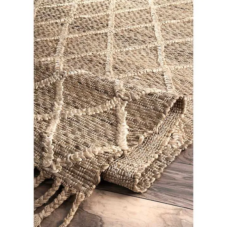 Area Rugs-Kirklands Home Diamond Helen Woven Jute Tassel Area Rug, 8x10 Tan