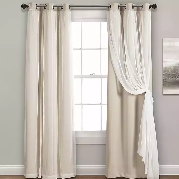 Curtains & Drapes-Kirklands Home Wheat Curtain Panel Set with Overlay, 95 in.