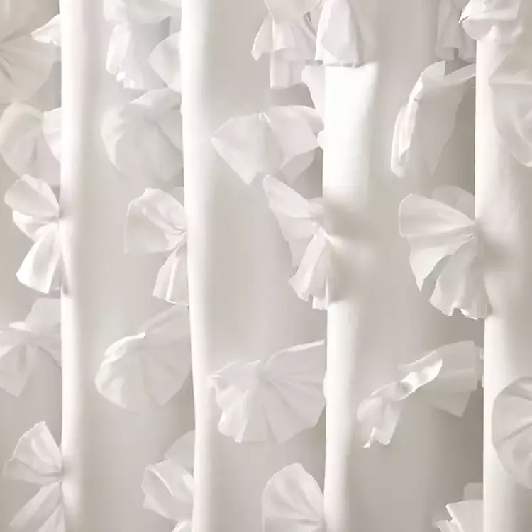 Shower Curtains-Kirklands Home Riley Cascading Bows Shower Curtain White
