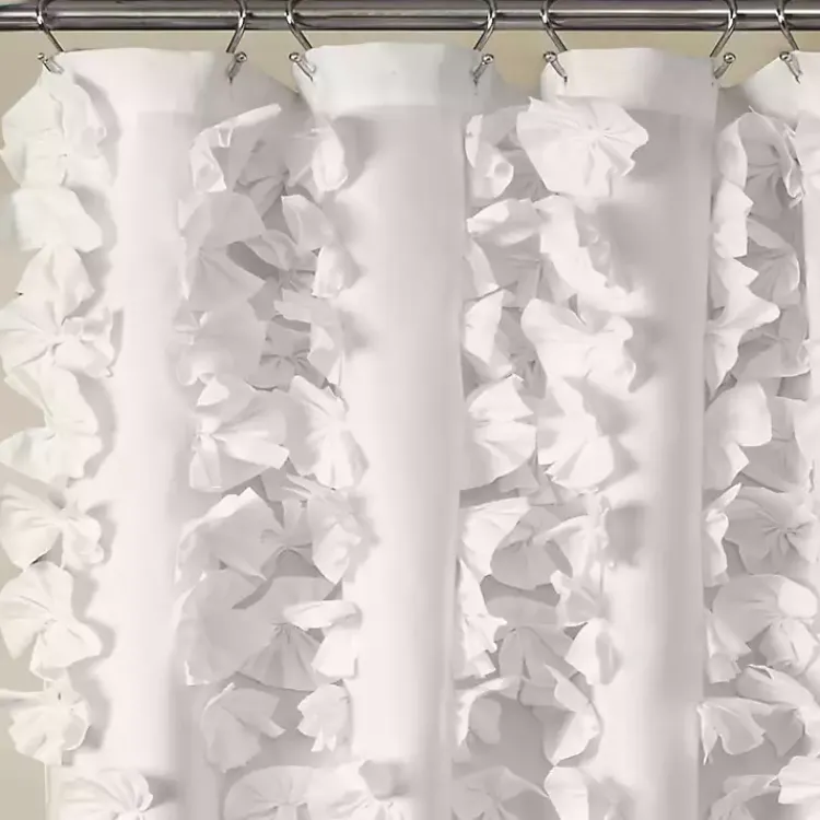 Shower Curtains-Kirklands Home Riley Cascading Bows Shower Curtain White