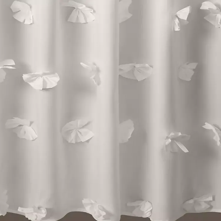 Shower Curtains-Kirklands Home Riley Cascading Bows Shower Curtain White