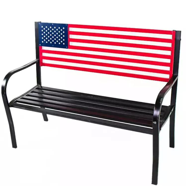 Outdoor Seating-Kirklands Home Metal American Flag Bench
