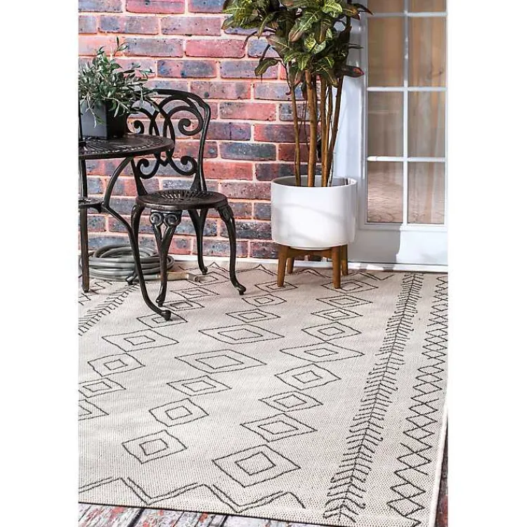 Outdoor Rugs-Kirklands Home Cream Serna Tribal Outdoor Area Rug, 5x7