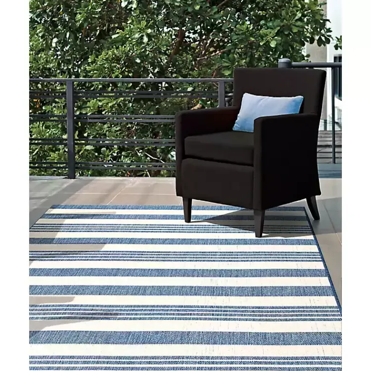 Outdoor Rugs-Kirklands Home Robin Stripe Outdoor Rug, 8x11 Blue