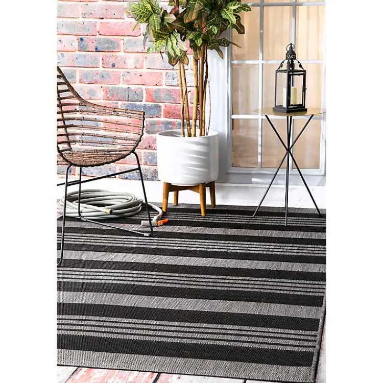 Outdoor Rugs-Kirklands Home Gray Robin Stripe Outdoor Rug, 5x8