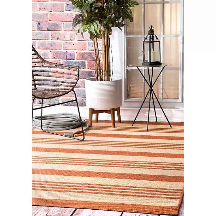 Outdoor Rugs-Kirklands Home Robin Stripe Outdoor Rug, 5x8 Orange