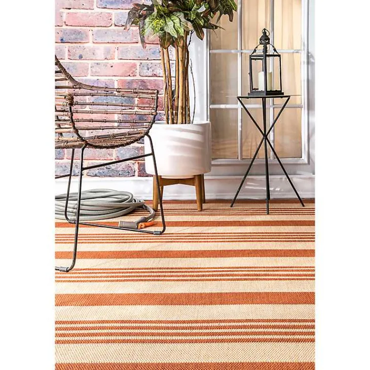 Outdoor Rugs-Kirklands Home Robin Stripe Outdoor Rug, 5x8 Orange