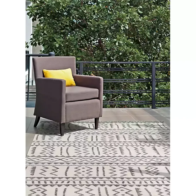 Outdoor Rugs-Kirklands Home Gretchen Tribal Outdoor Area Rug, 5x8 Gray