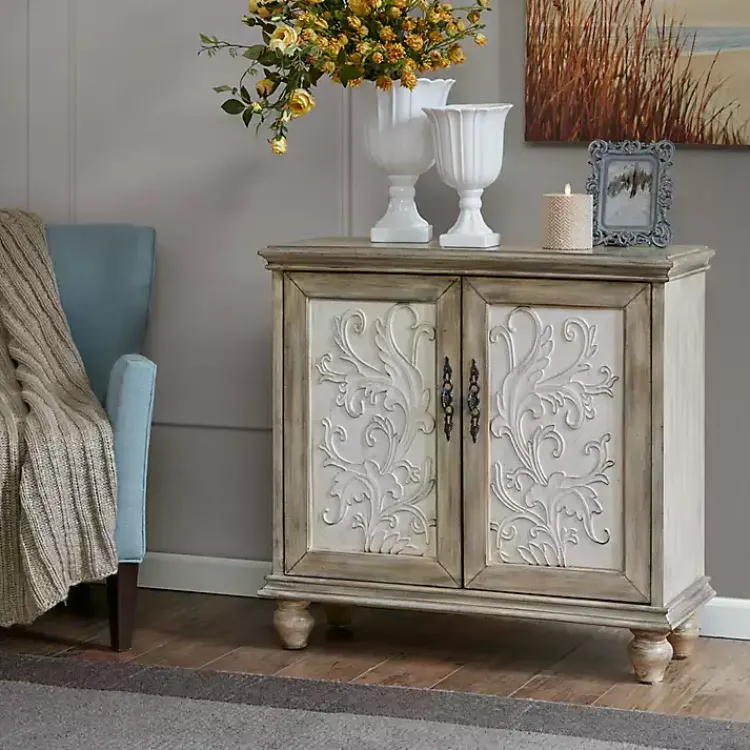 Cabinets & Sideboards-Kirklands Home Natural and Cream Two-Tone Whitt Cabinet Tan
