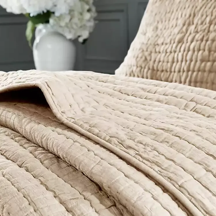 Bedspreads & Coverlets-Kirklands Home Natural Serene Quilted 3-pc. Queen Coverlet Set Tan