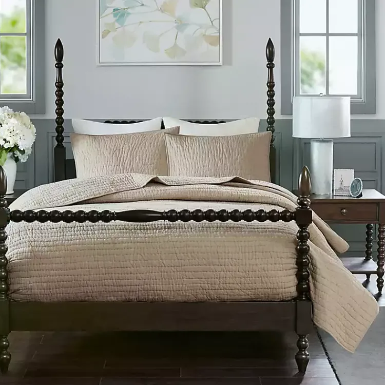 Bedspreads & Coverlets-Kirklands Home Natural Serene Quilted 3-pc. King Coverlet Set Tan
