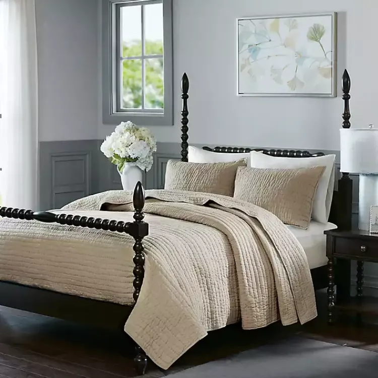 Bedspreads & Coverlets-Kirklands Home Natural Serene Quilted 3-pc. King Coverlet Set Tan