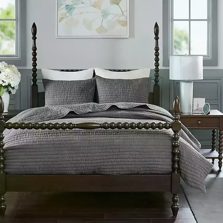Bedspreads & Coverlets-Kirklands Home Serene Quilted 3-pc. Queen Coverlet Set Gray