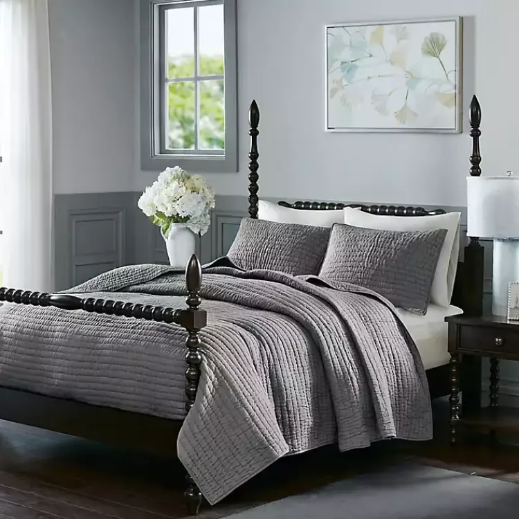 Bedspreads & Coverlets-Kirklands Home Serene Quilted 3-pc. King Coverlet Set Gray