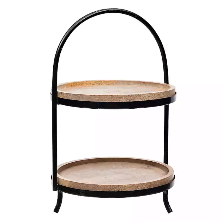Serving & Entertaining-Kirklands Home Black Metal and Natural Wood 2-Tier Server