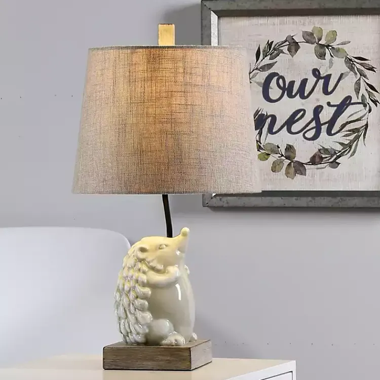 Table Lamps-Kirklands Home White Hedgehog Accent Table Lamp Tan