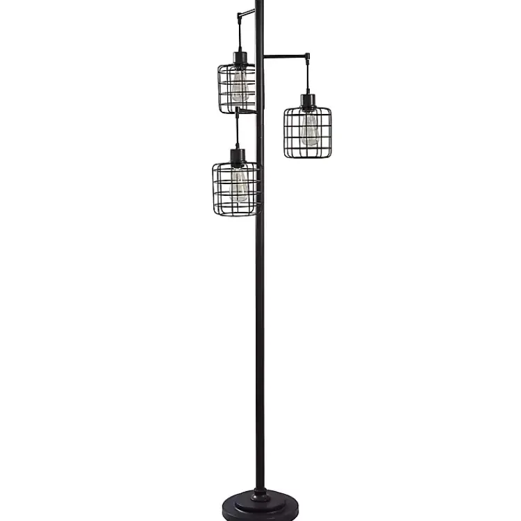 Floor Lamps-Kirklands Home Bronze Caged Metal 3-Tier Floor Lamp Brown