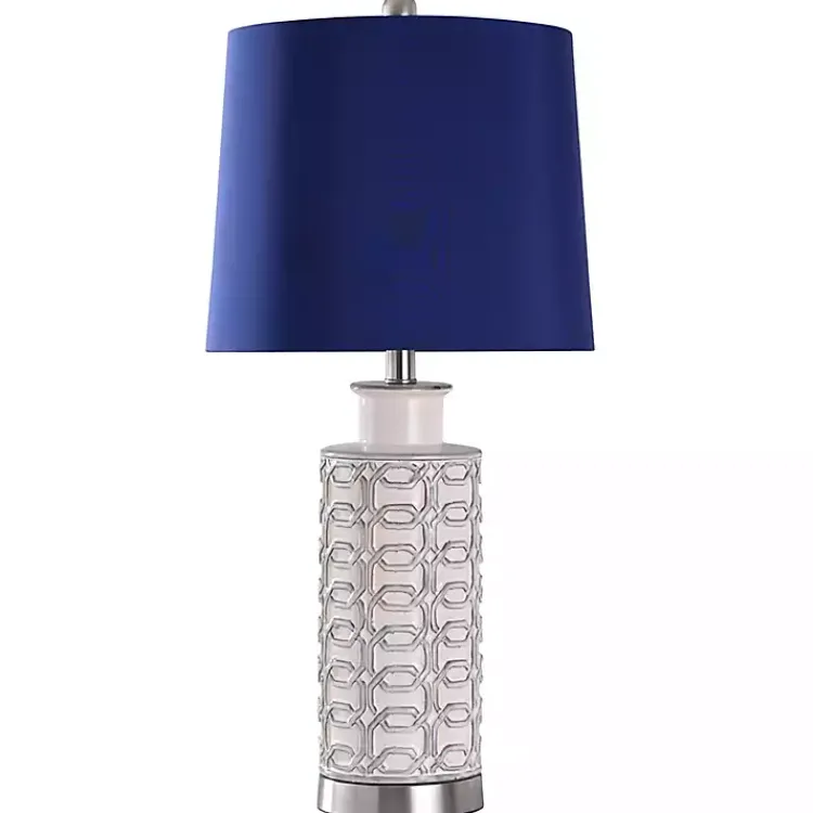 Table Lamps-Kirklands Home White Ceramic Geometric Table Lamp with Shade Blue
