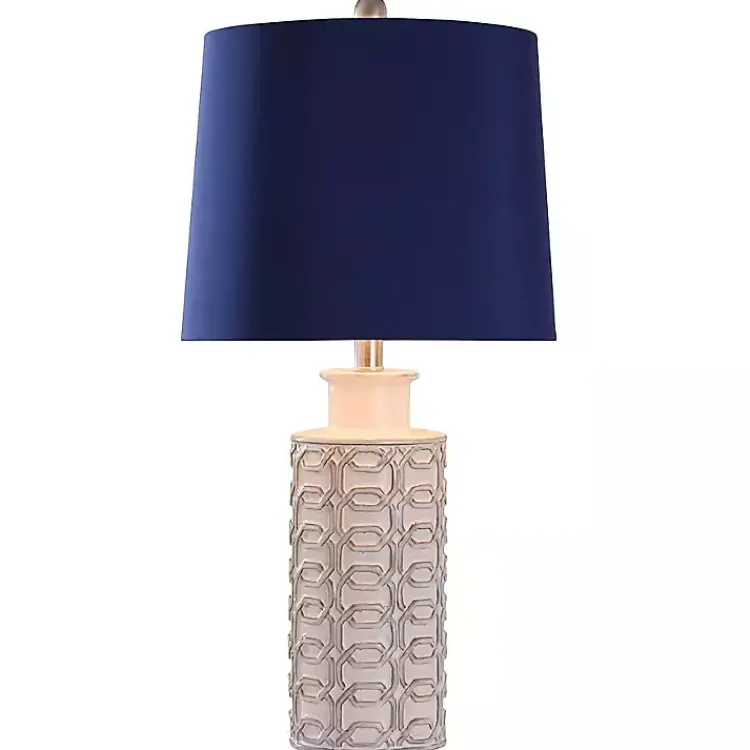 Table Lamps-Kirklands Home White Ceramic Geometric Table Lamp with Shade Blue