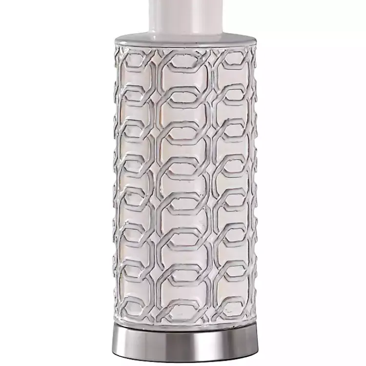 Table Lamps-Kirklands Home White Ceramic Geometric Table Lamp with Shade Blue