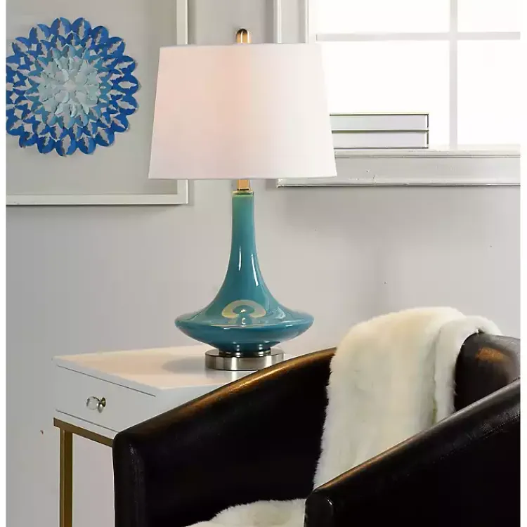 Table Lamps-Kirklands Home Blue Retro Glass Table Lamp White