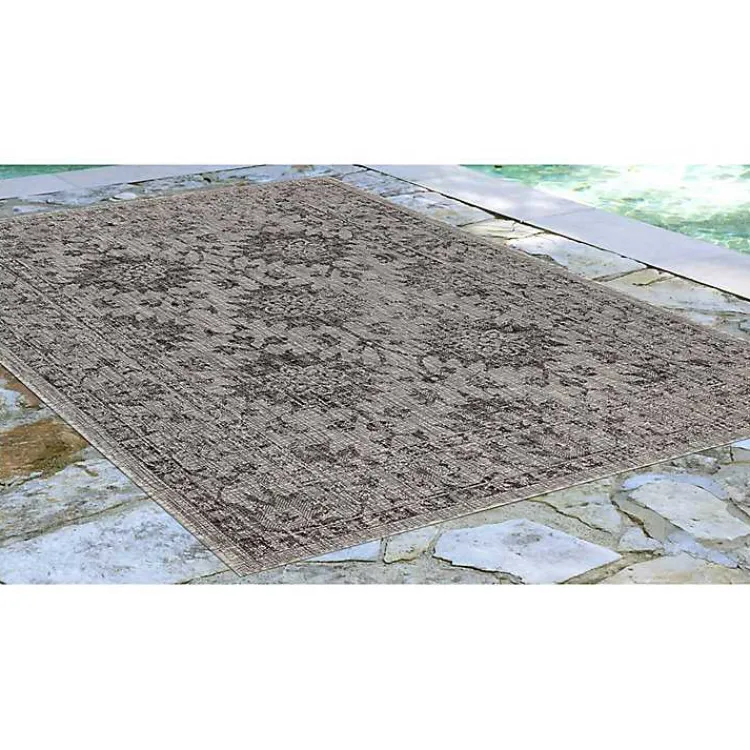 Outdoor Rugs-Kirklands Home Harris Botanical Outdoor Rug, 7x9 Black