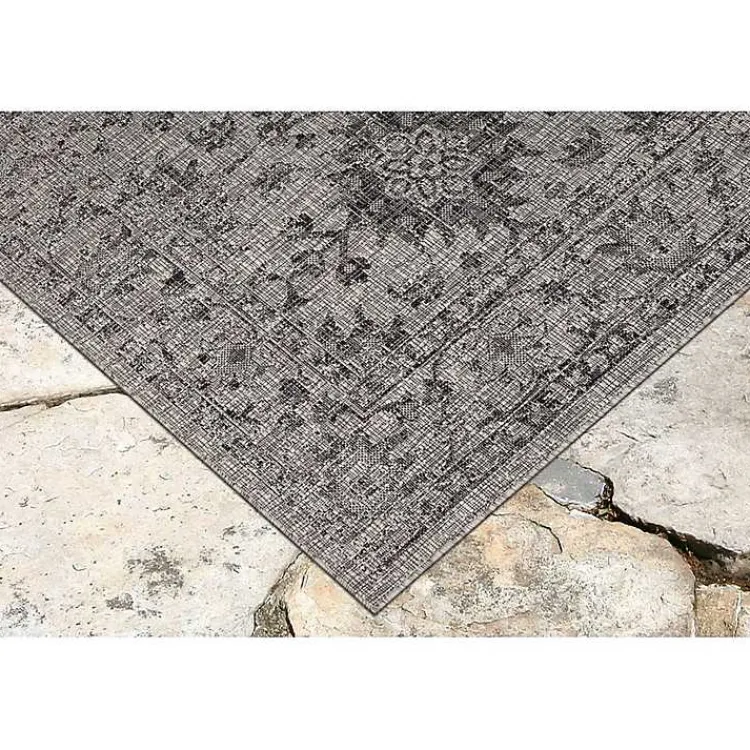 Outdoor Rugs-Kirklands Home Harris Botanical Outdoor Rug, 7x9 Black