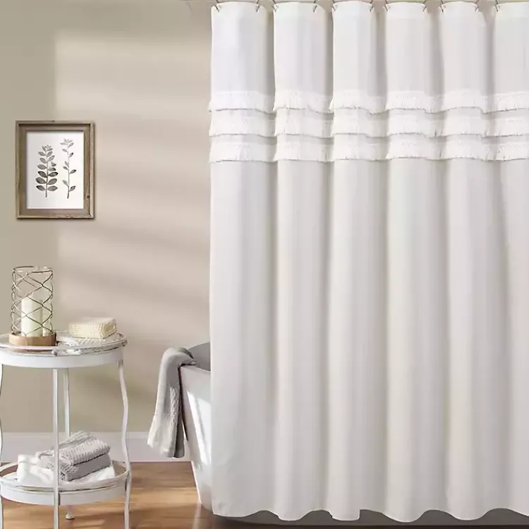 Shower Curtains-Kirklands Home Ciel Tassel Shower Curtain White