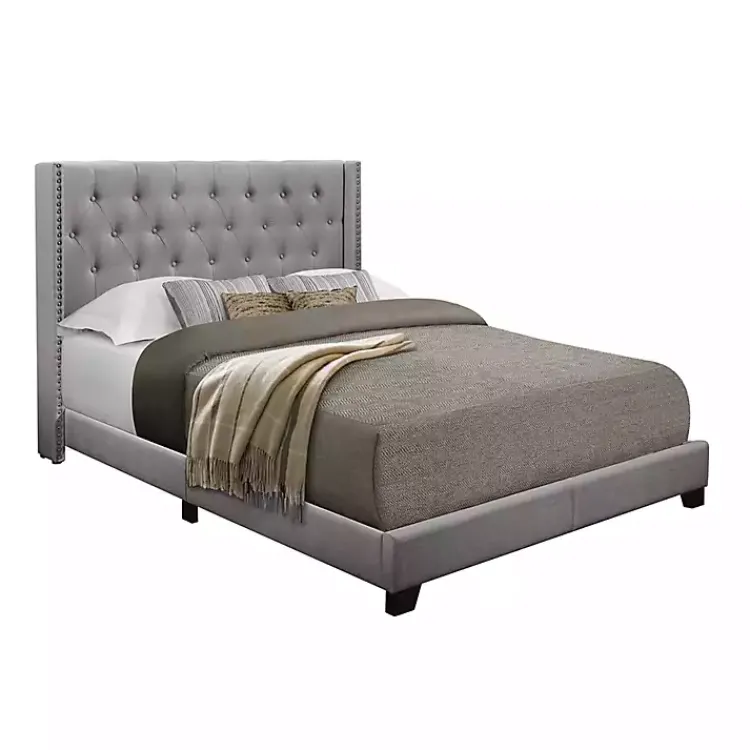 Beds & Headboards-Kirklands Home Upholstered Button Tufted Wing King Bed Gray